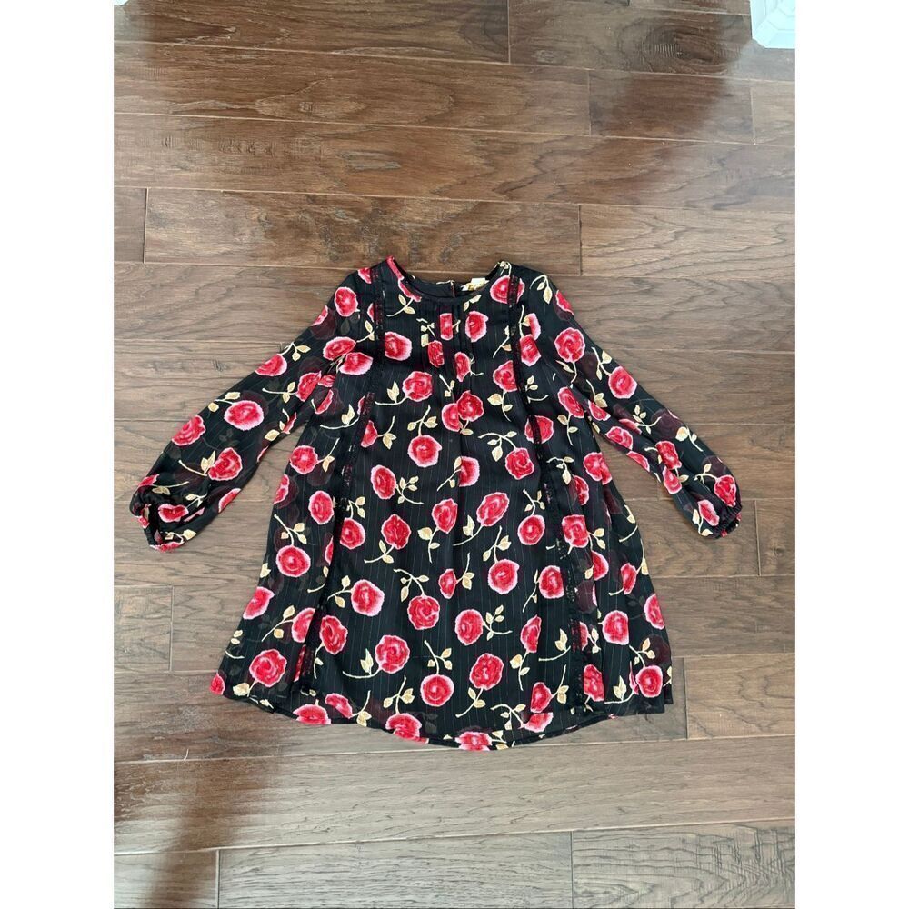 Kate Spade little girls Chiffon Black Rose Metallic Long Sleeve Dress size 12